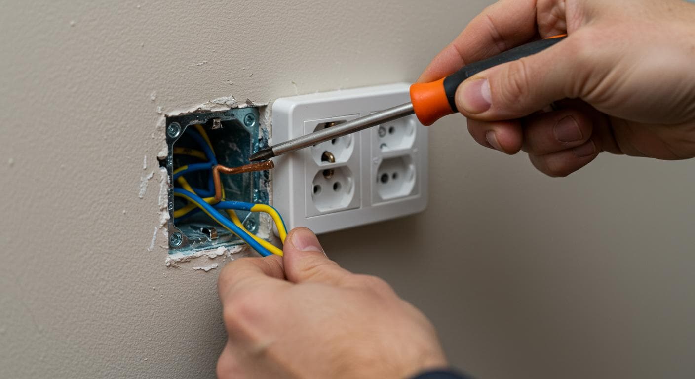 Electrician wiring a residential electrical outlet