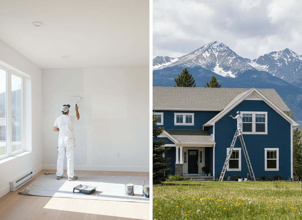 Painter applying exterior paint to a Colorado home