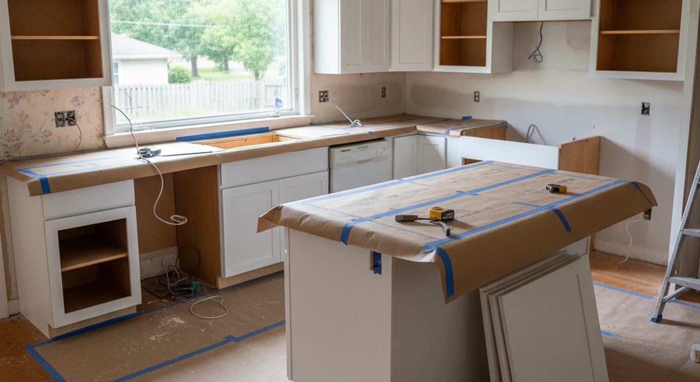 Columbus kitchen mid-remodel with new cabinet boxes and no countertops yet