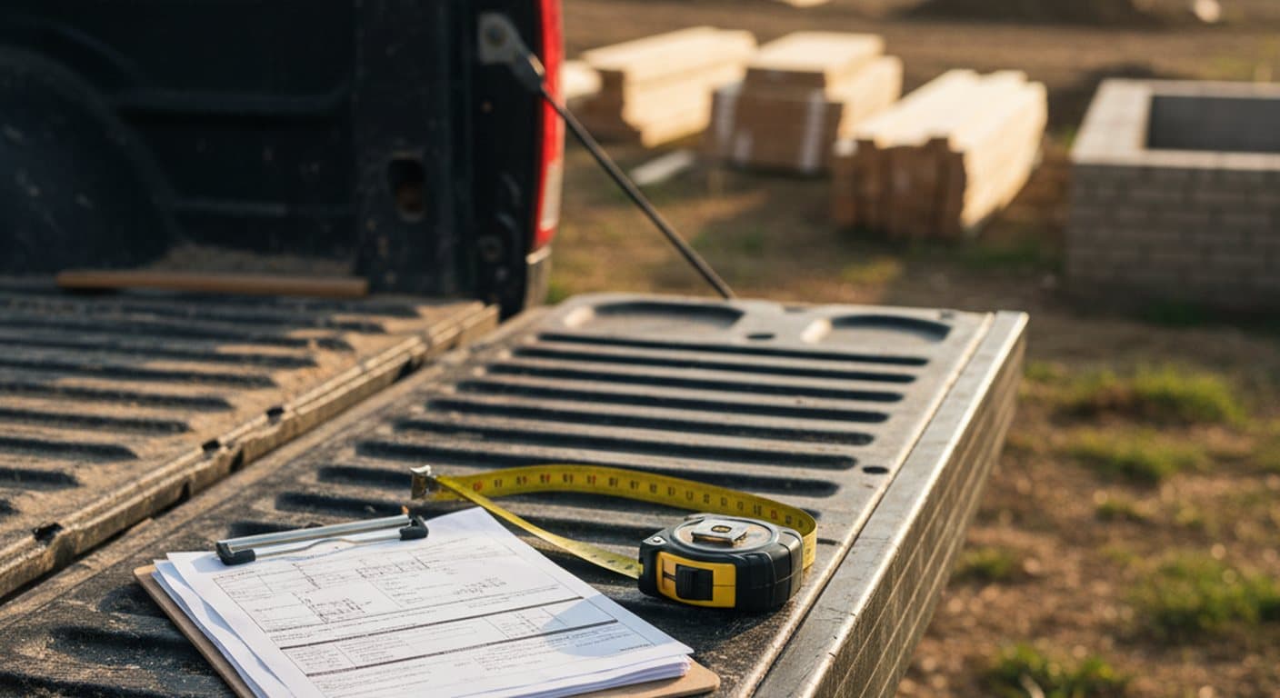 Contractor permit paperwork on a work truck tailgate at an Ohio job site