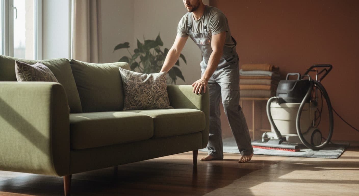 Before and after carpet cleaning in a family living room