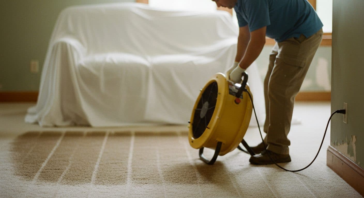 Close detail of carpet fibres after hot-water extraction