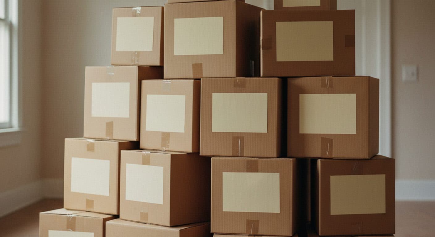 Boxes organised and stacked neatly in the new home