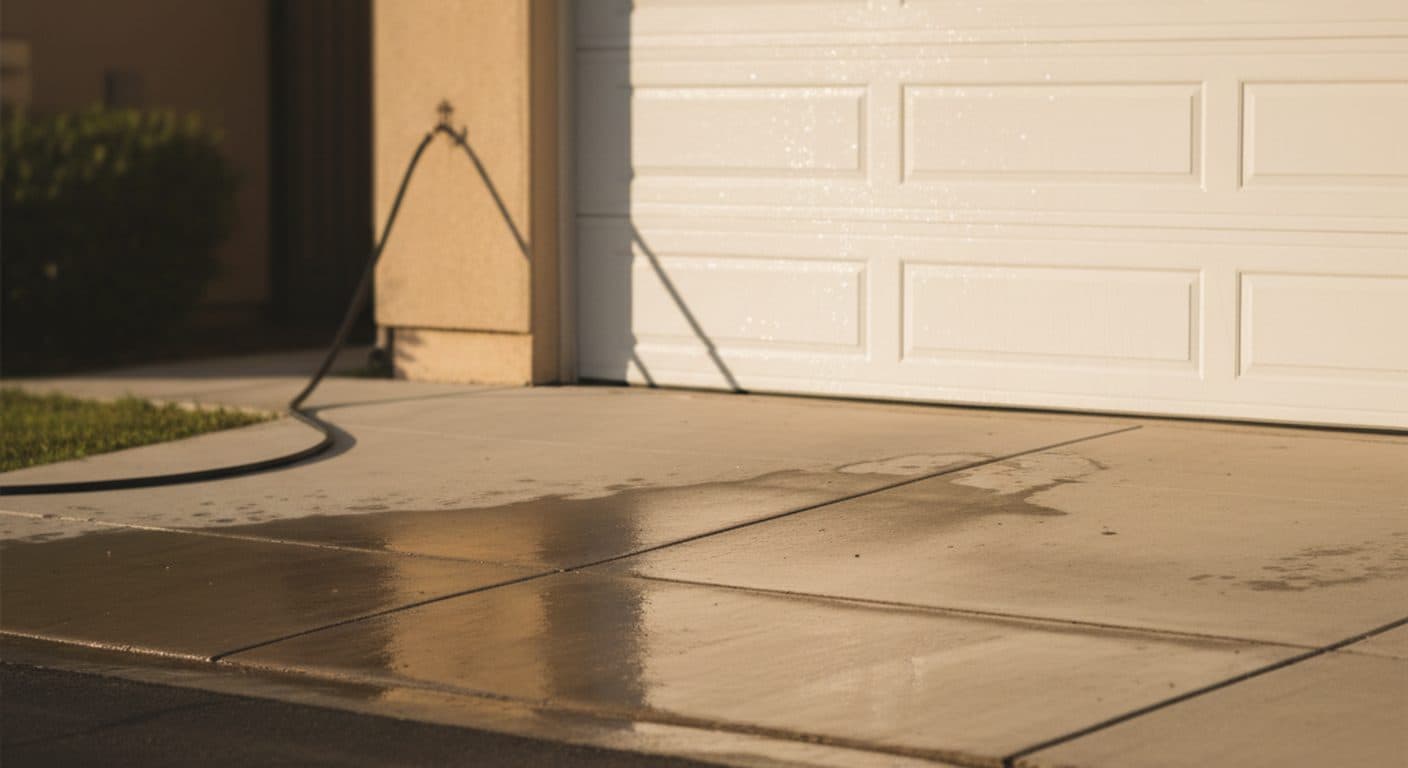 Close detail of a clean patio surface after pressure washing