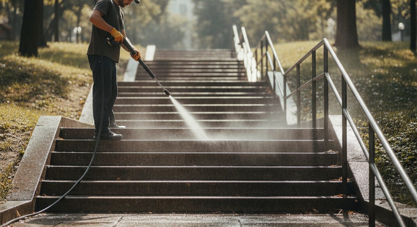 Pressure washing result, view 1