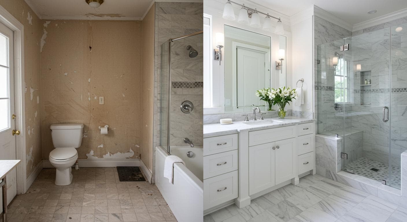 Before-and-after bathroom remodel transformation