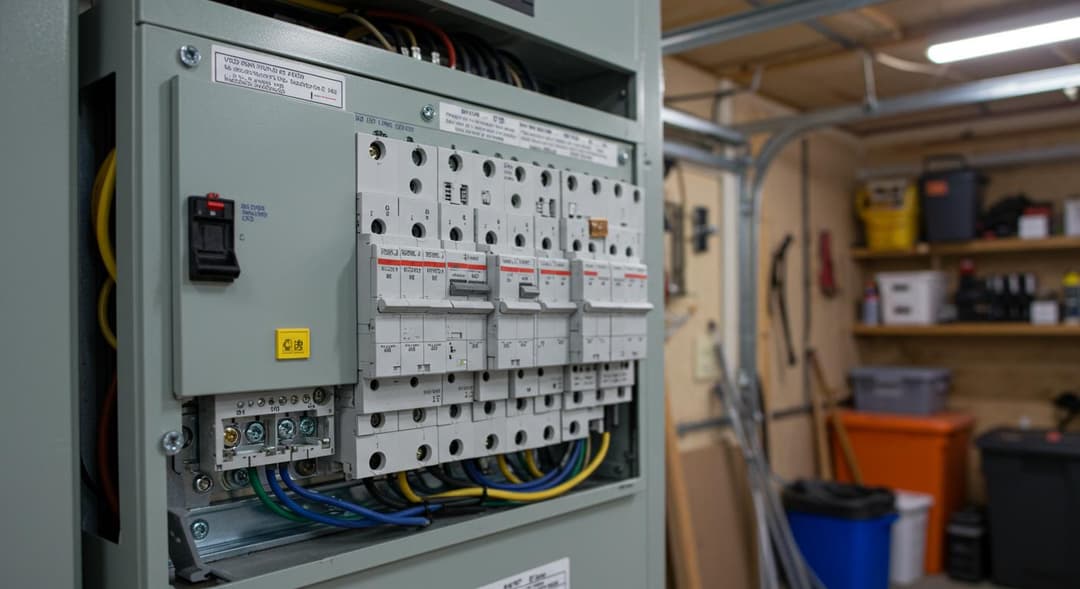 Electrician inspecting wiring in a residential home