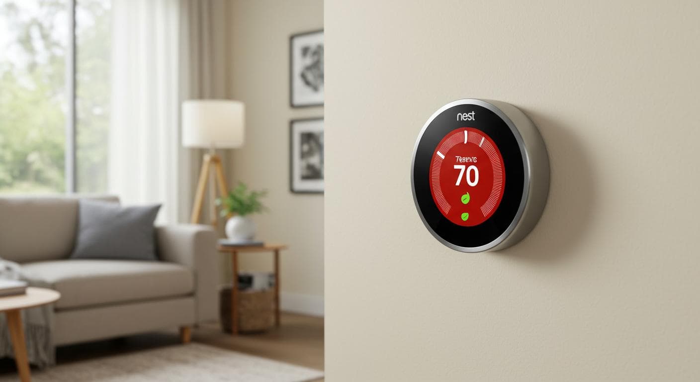 Smart thermostat installation on living room wall