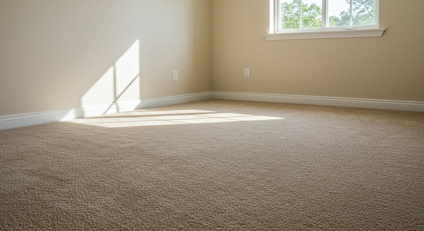 Bedroom with newly installed soft beige carpet