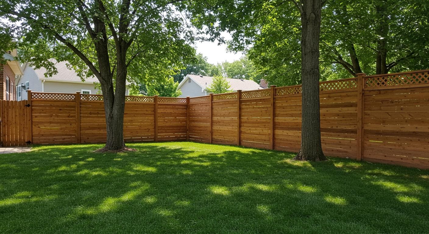 Chain link fence install in commercial yard, contractor stretching wire
