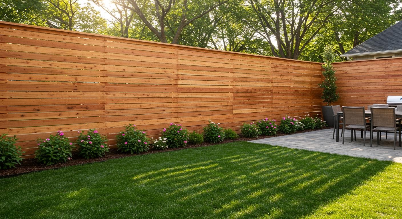 Cedar fence with horizontal slats in modern Ohio backyard