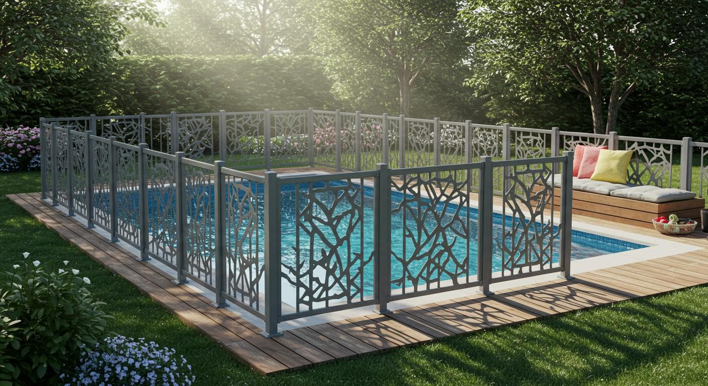 Aluminum decorative fence around in-ground pool