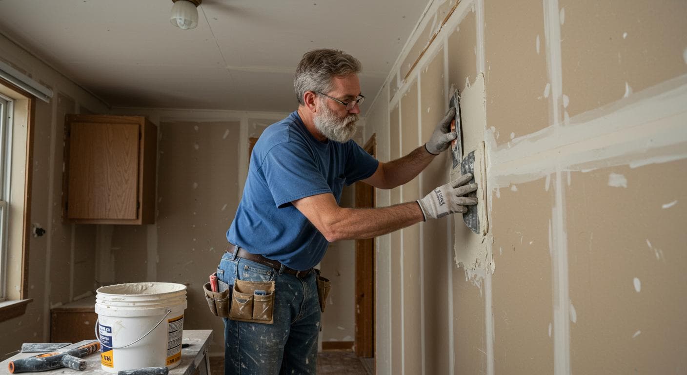 Handyman patching drywall hole and prepping for paint in Ohio home