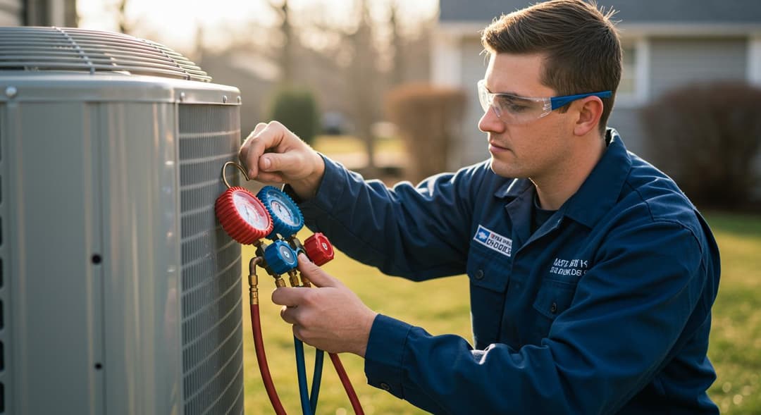 HVAC technician diagnosing a furnace