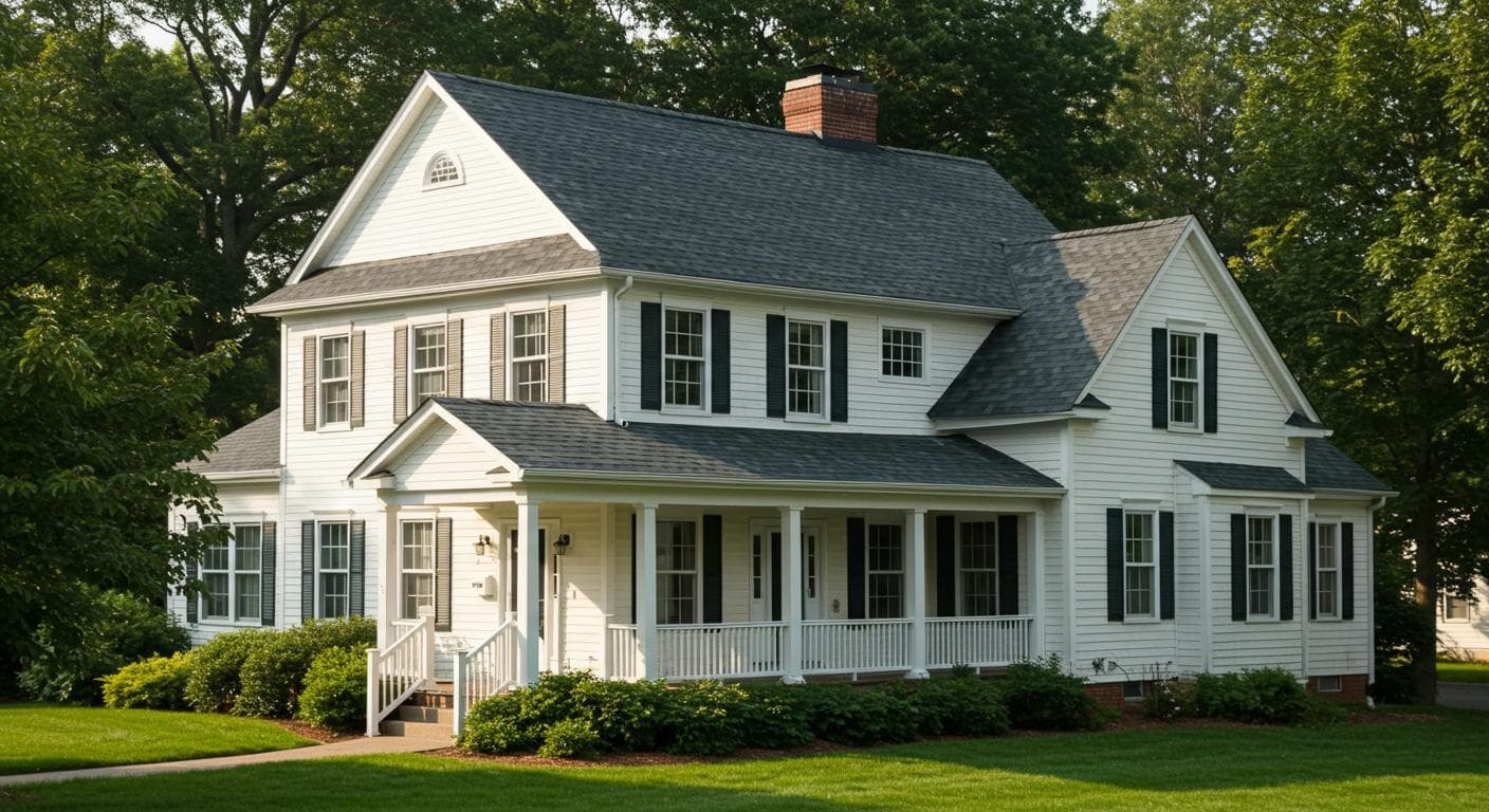 Brand new architectural shingle roof on suburban Ohio colonial house